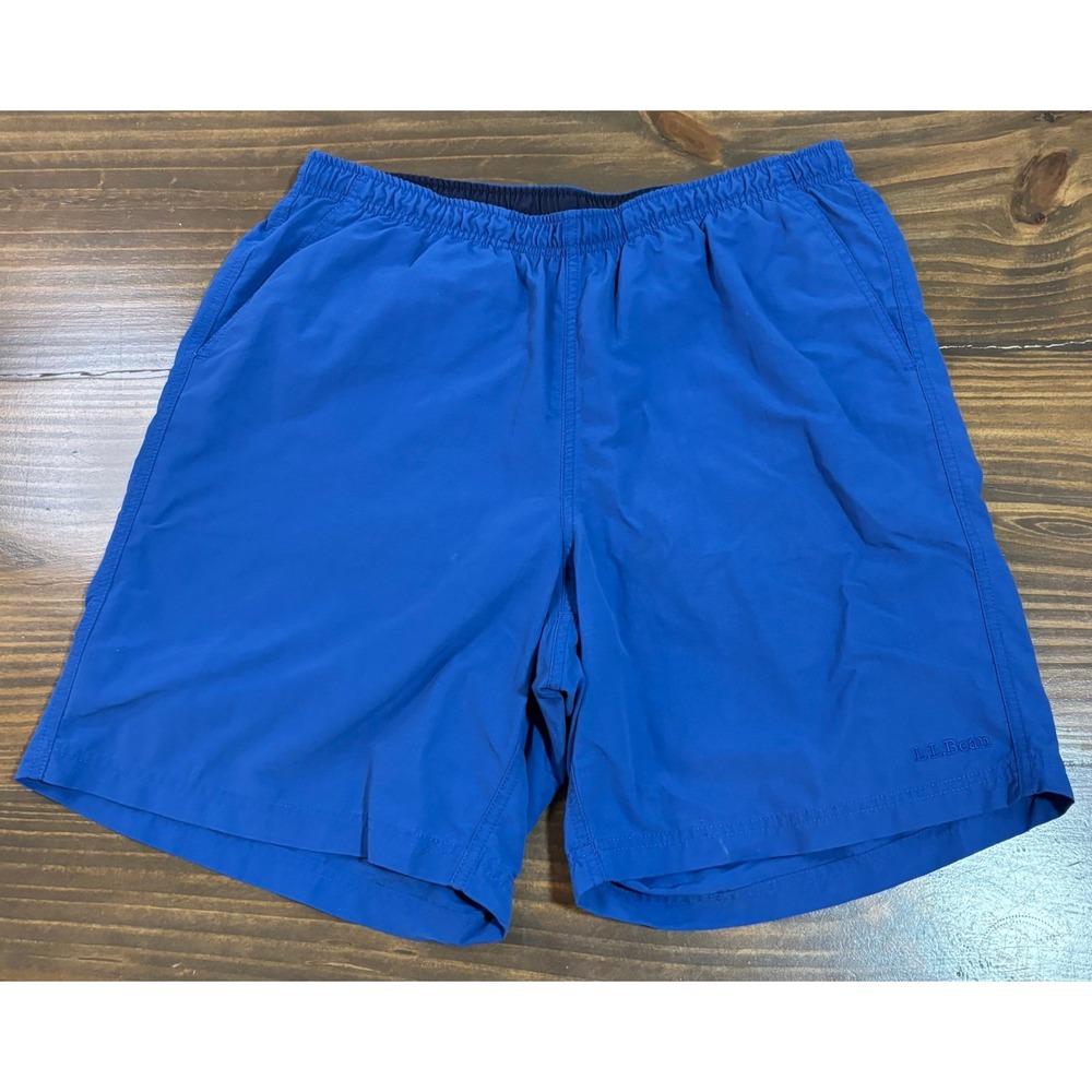LL Bean Mens Supplex Nylon Swim Trunks Blue Mesh Lined Shorts Medium - Picture 2 of 11